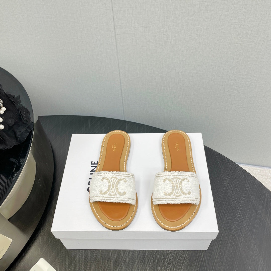 LYMPIA MULE IN TRIOMPHE JACQUARD WOOLLEN FABRIC ECRU