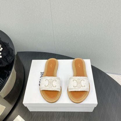 LYMPIA MULE IN TRIOMPHE JACQUARD WOOLLEN FABRIC ECRU