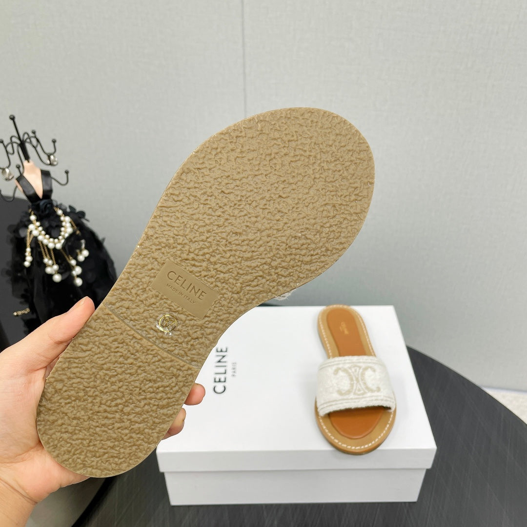 LYMPIA MULE IN TRIOMPHE JACQUARD WOOLLEN FABRIC ECRU