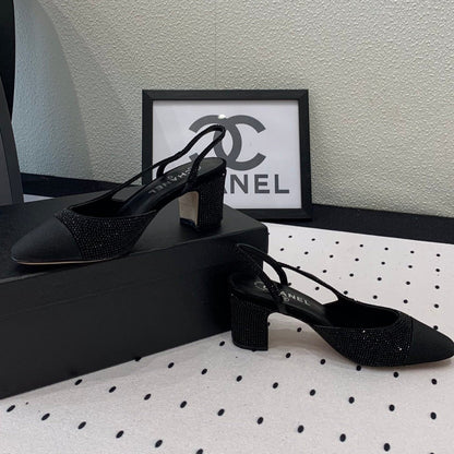 Double CC Rhinestone Slingback Sheepskin Black