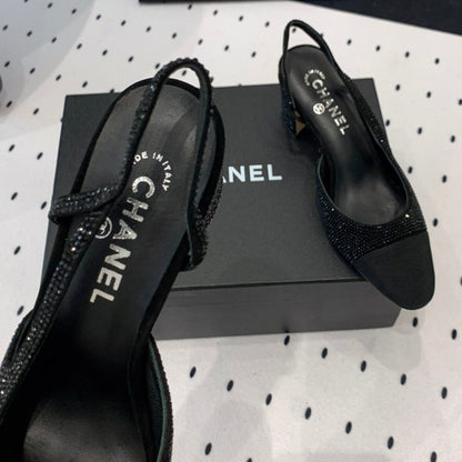 Double CC Rhinestone Slingback Sheepskin Black