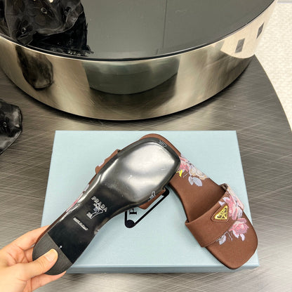 PRA PRINTED SLIDES SLIPPERS CINNAMON SATIN