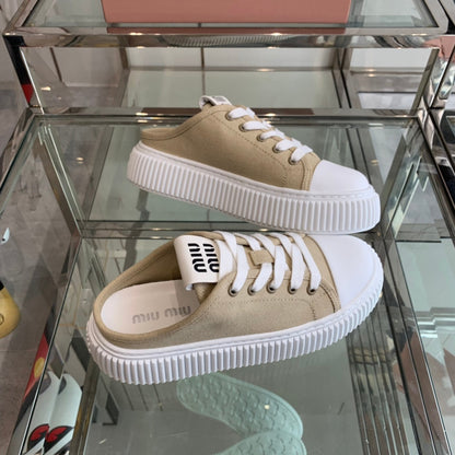 Mule Shoes Khaki And White Canvas