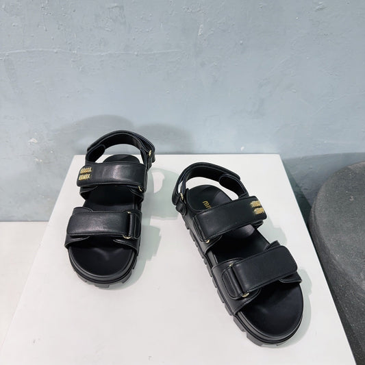 Sandals Black Sheepskin With Stylized Straps