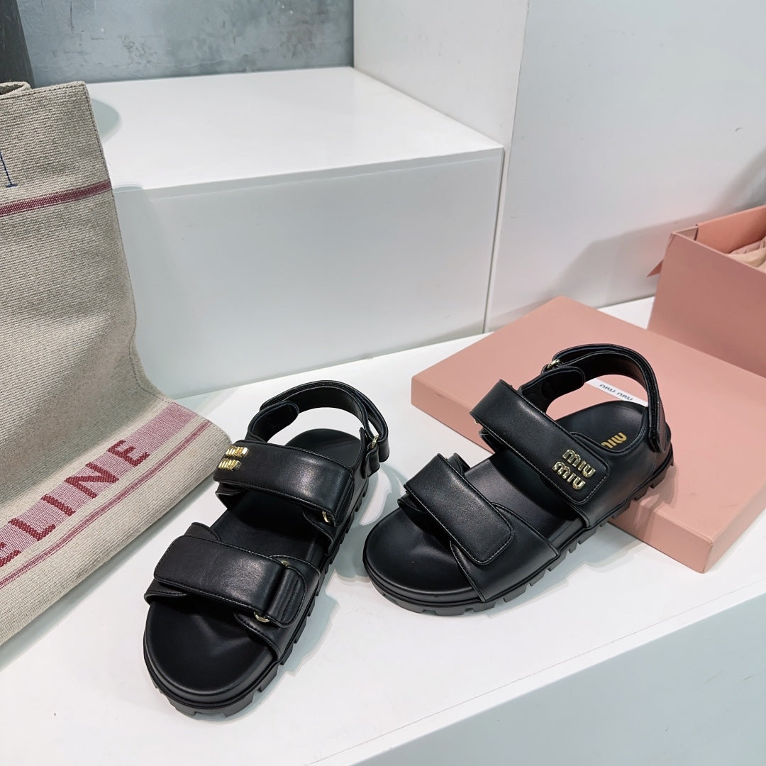 Sandals Black Sheepskin With Stylized Straps