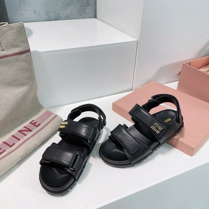 Sandals Black Sheepskin With Stylized Straps