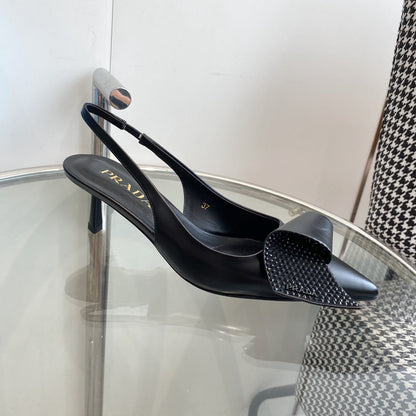 PRA SLINGBACK PUMPS BLACK ATTACHED BOW LAMBSKIN