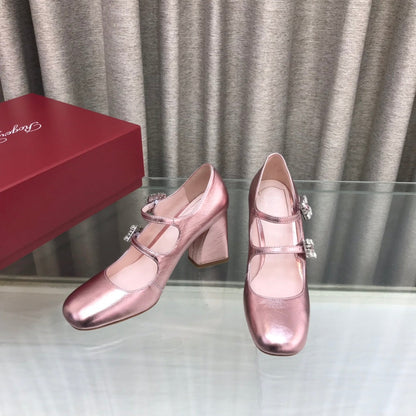 LP ROGER VIVIER SANDAL METALLIC PINK LEATHER