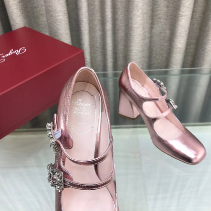LP ROGER VIVIER SANDAL METALLIC PINK LEATHER