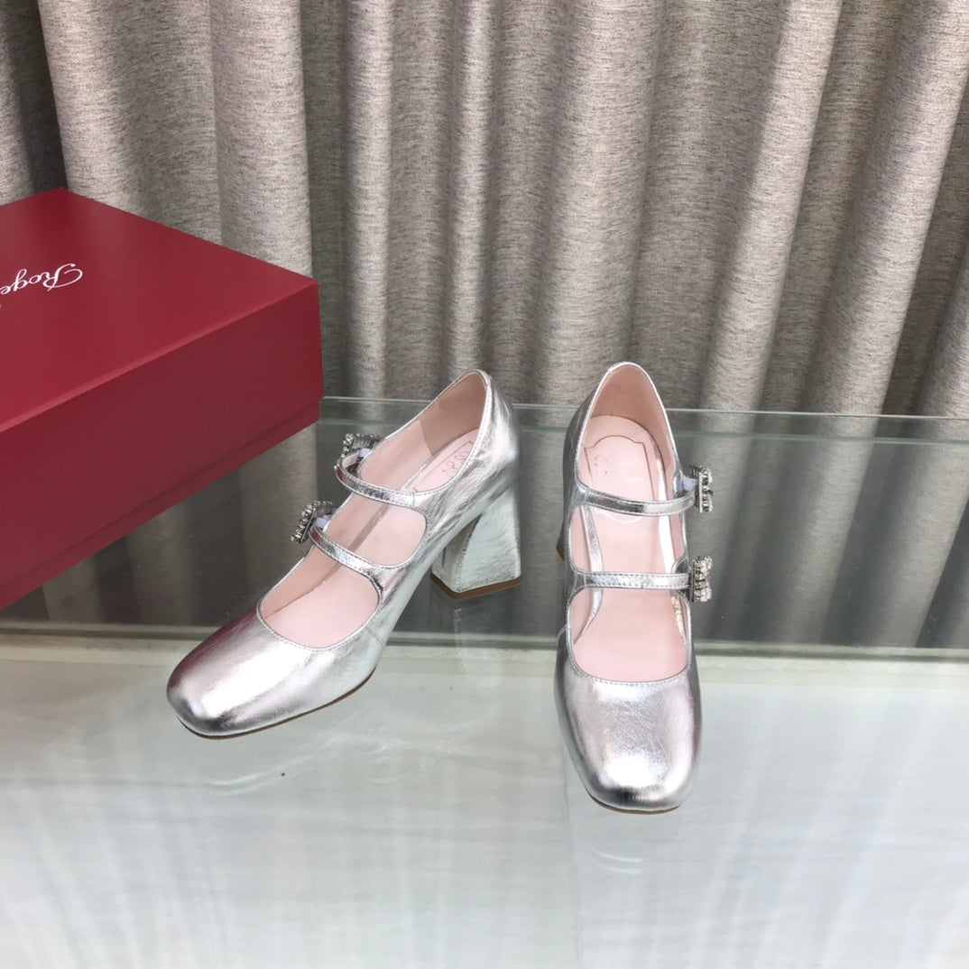 LP ROGER VIVIER SANDAL SILVER LEATHER