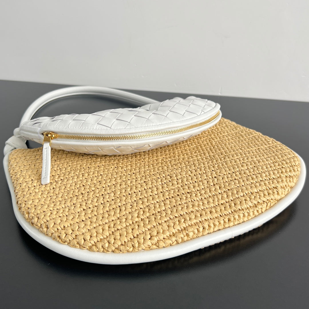 GEMELLI SHOULDER BAG 36 IN BEIGE RAFFIA AND WHITE LAMBSKIN