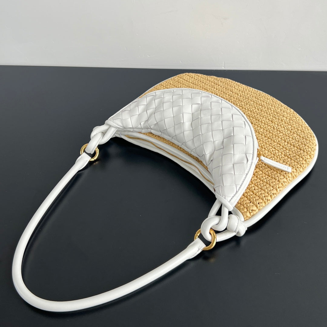 GEMELLI SHOULDER BAG 36 IN BEIGE RAFFIA AND WHITE LAMBSKIN