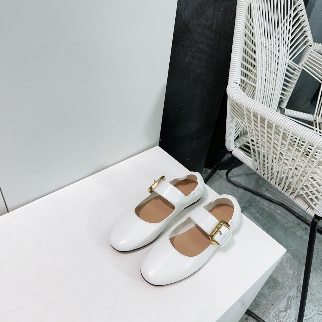 ASTAIRE MARY-JANE BALLERINA IN WHITE CALFSKIN