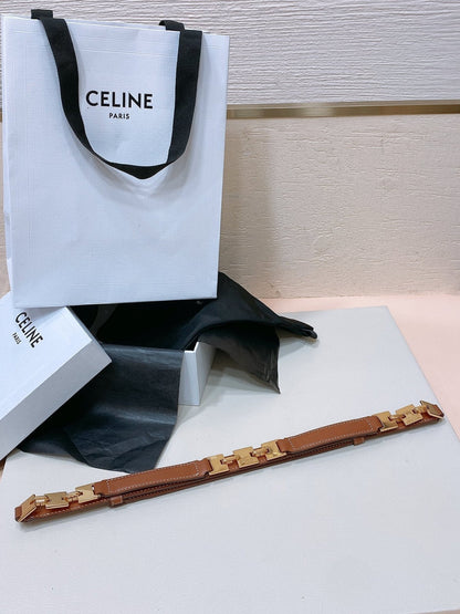 CL SMALL 18 MM SQUARE ADJUSTABLE BELT IN BRONZE BROWN LEATHER GOLD HARDWARE