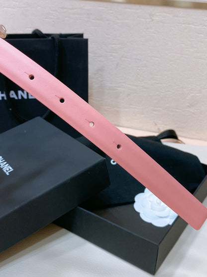 CC BELT 20MM IN SALMON PINK CALFSKIN GOLD HARDWARE ATTACH PEARLS