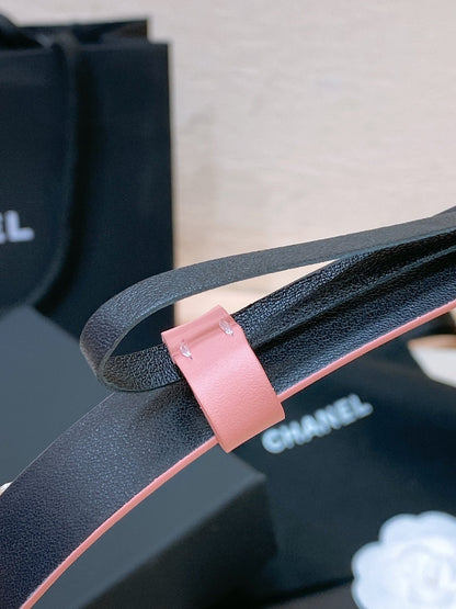 CC BELT 20MM IN SALMON PINK CALFSKIN GOLD HARDWARE ATTACH PEARLS