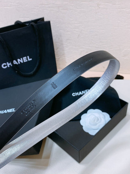 CC BELT 20MM IN SILVER GREY CALFSKIN GOLD HARDWARE ATTACH PEARLS