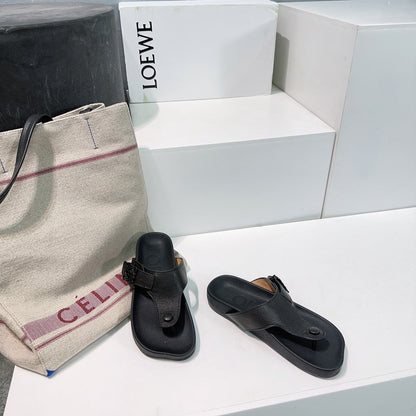 LW THONG SANDALS BLACK CALFSKIN