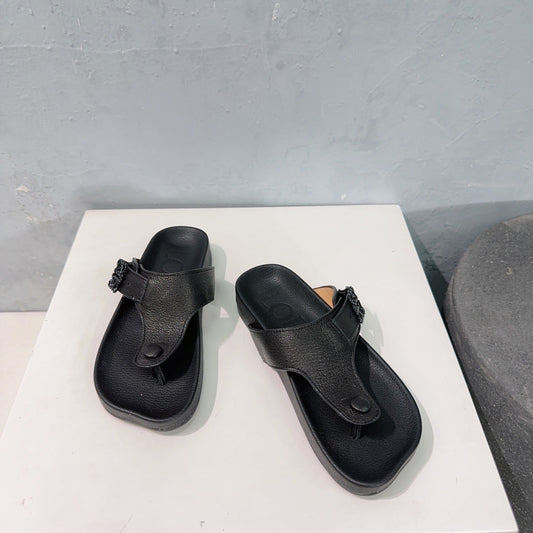 LW THONG SANDALS BLACK CALFSKIN