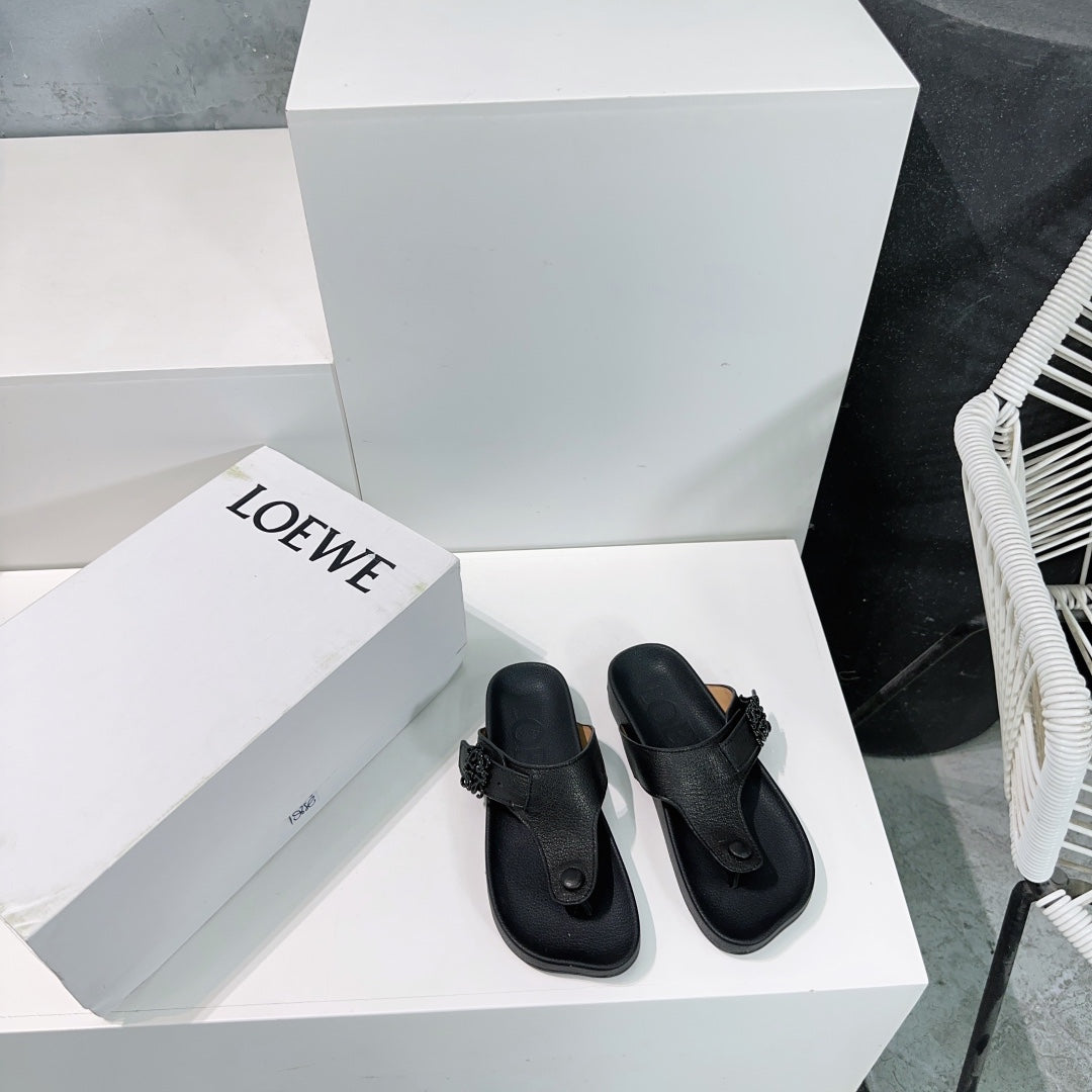 LW THONG SANDALS BLACK CALFSKIN