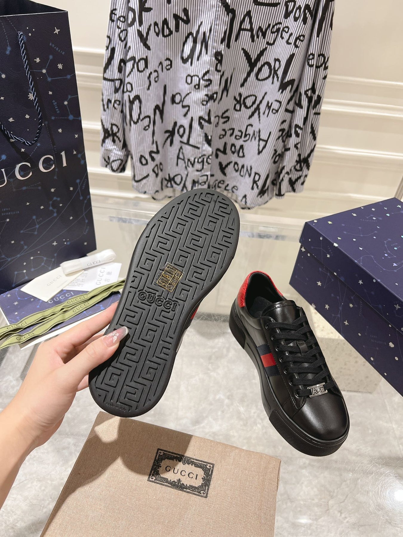 GG ACE 30 SUPREME TRAINER BLACK CALFSKIN