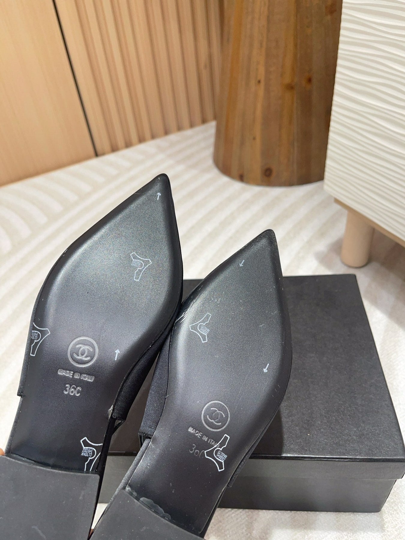 CC SLINGBACKS BLACK SATIN AND LAMBSKIN