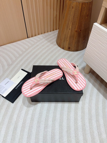 CC WOVEN FLIP FLOP WHITE MIX PINK SHEEPSKIN