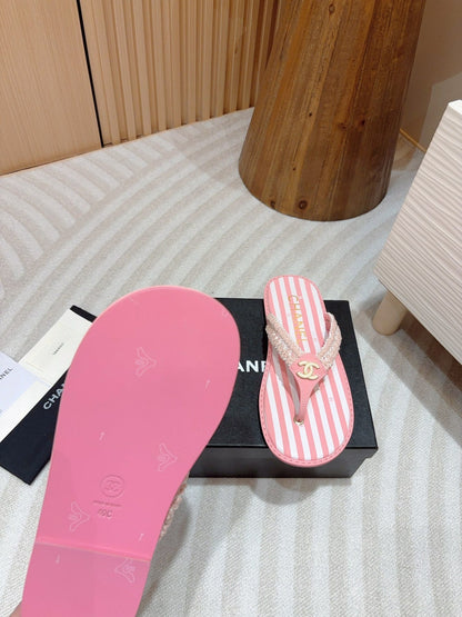 CC WOVEN FLIP FLOP WHITE MIX PINK SHEEPSKIN