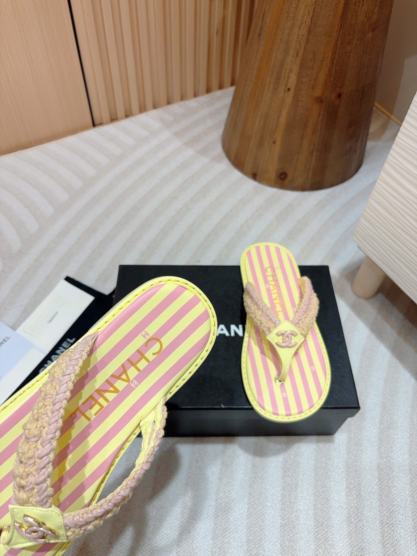 CC WOVEN FLIP FLOP YELLOW MIX PINK SHEEPSKIN