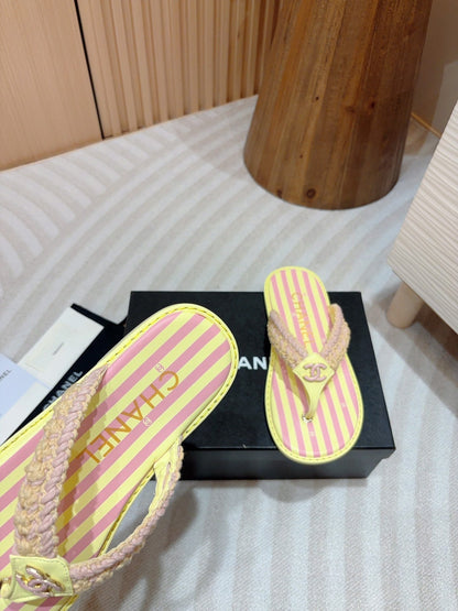 CC WOVEN FLIP FLOP YELLOW MIX PINK SHEEPSKIN