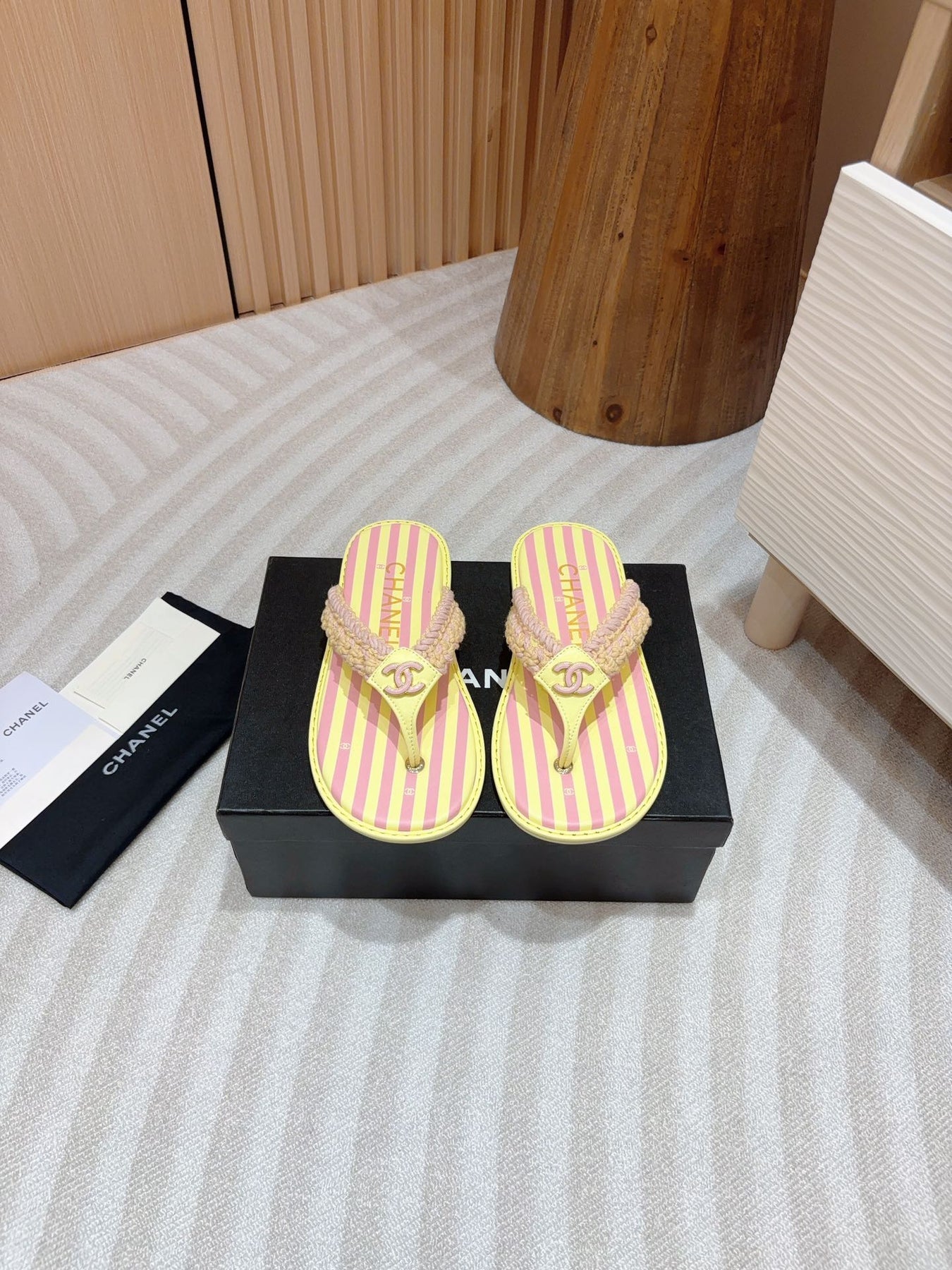 CC WOVEN FLIP FLOP YELLOW MIX PINK SHEEPSKIN