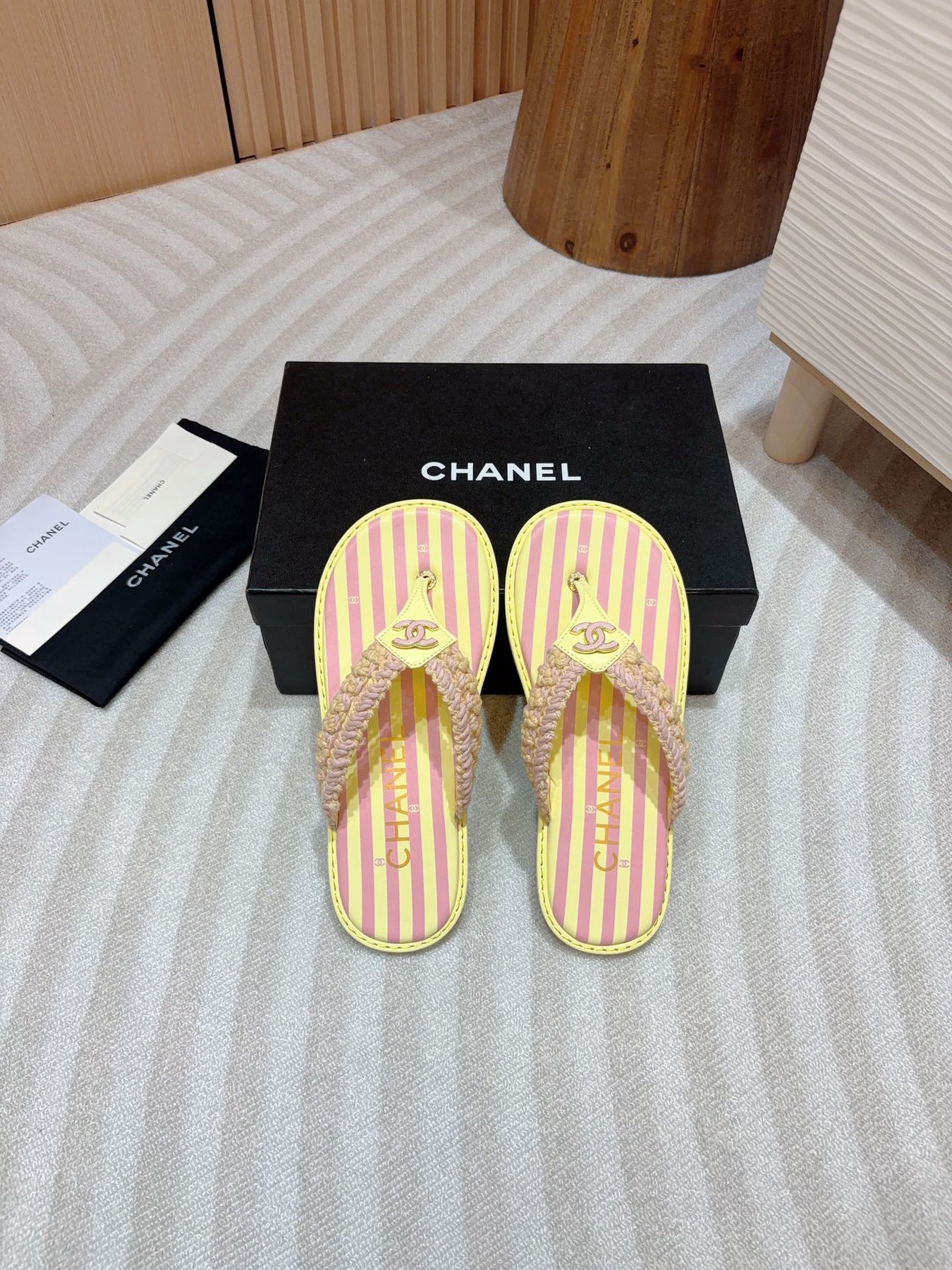 CC WOVEN FLIP FLOP YELLOW MIX PINK SHEEPSKIN