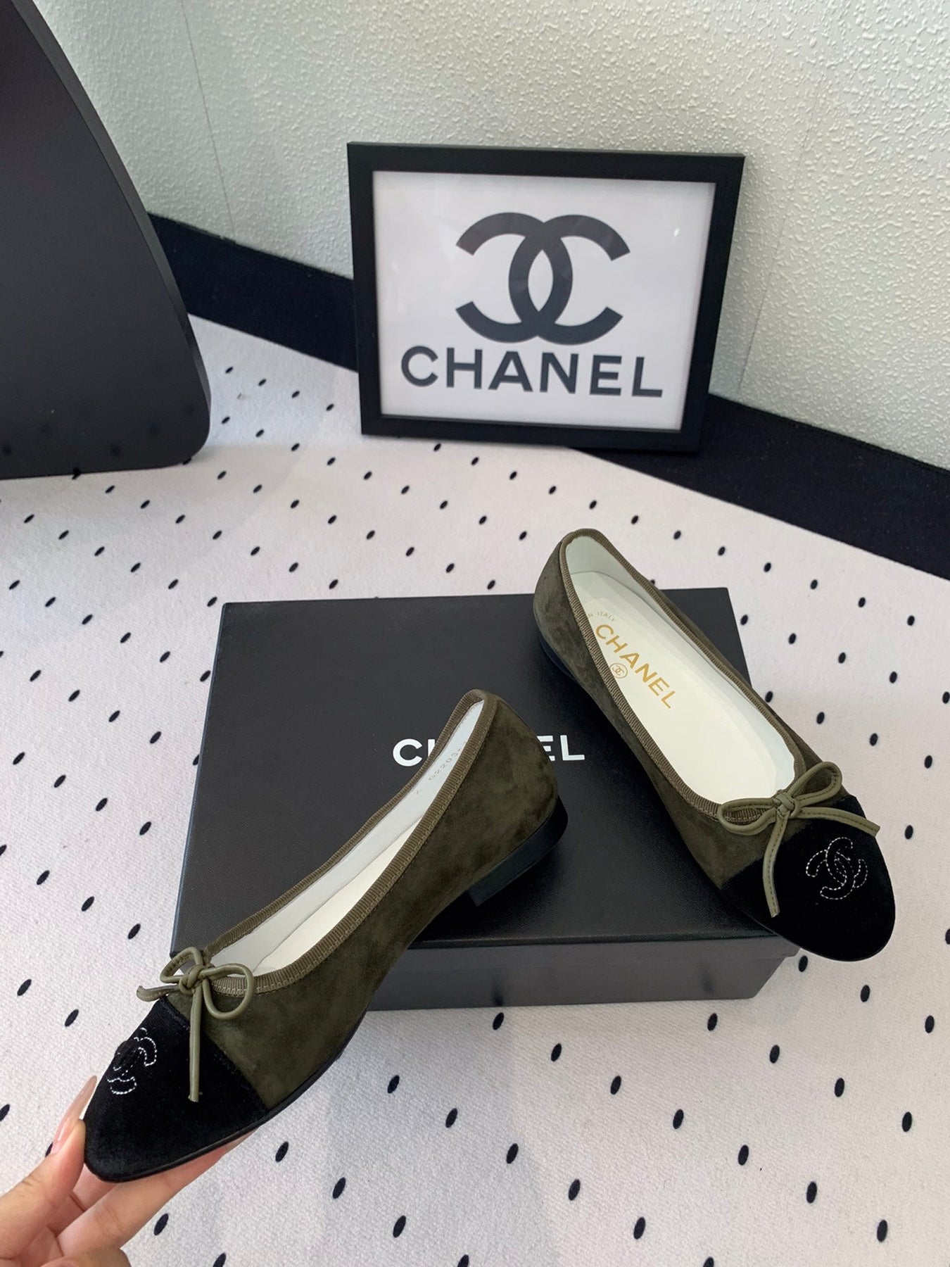 BALLET FLAT OLIVE GREEN MIX BLACK VELVET