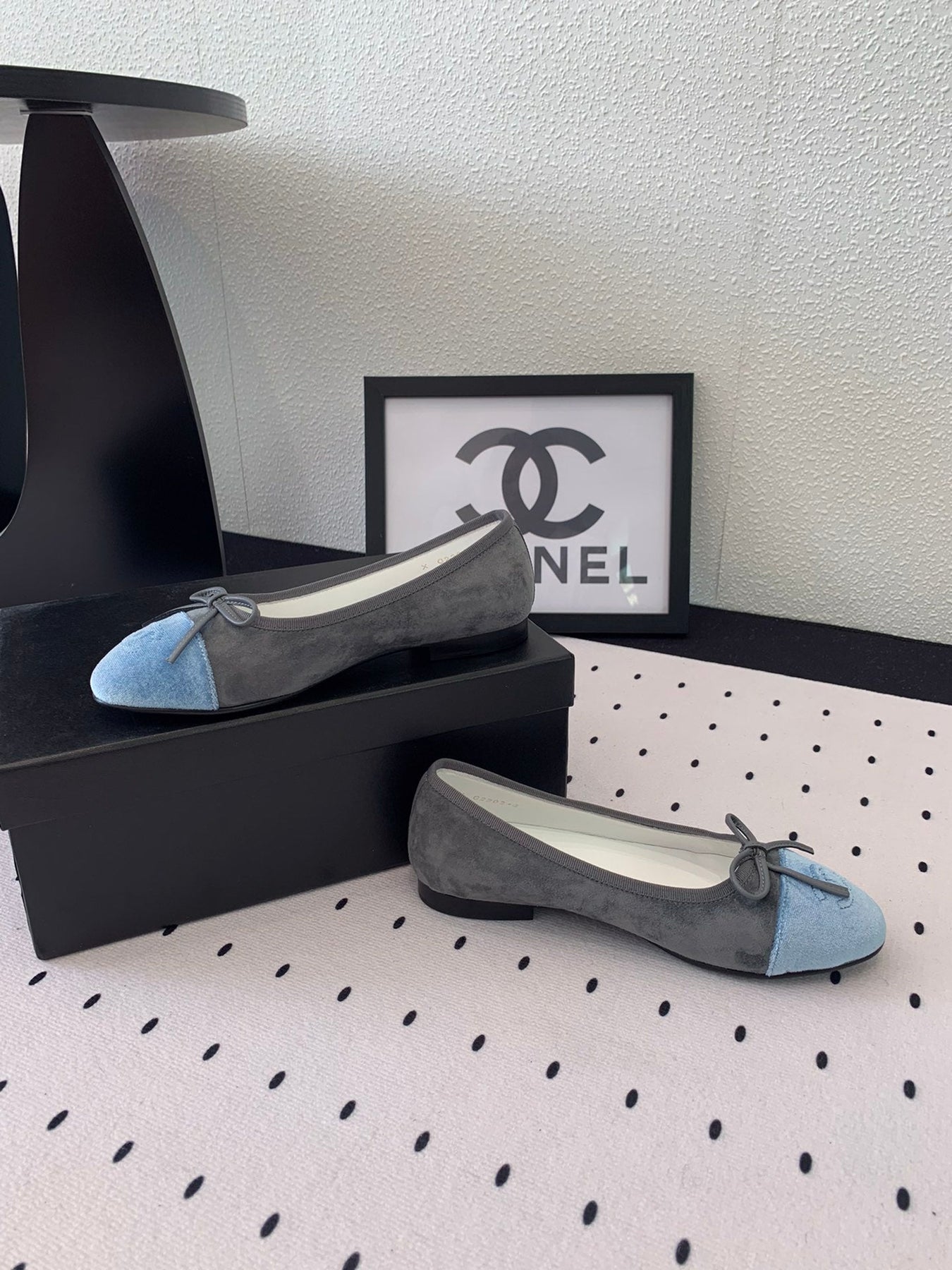 BALLET FLAT GREY MIX LIGHT BLUE VELVET