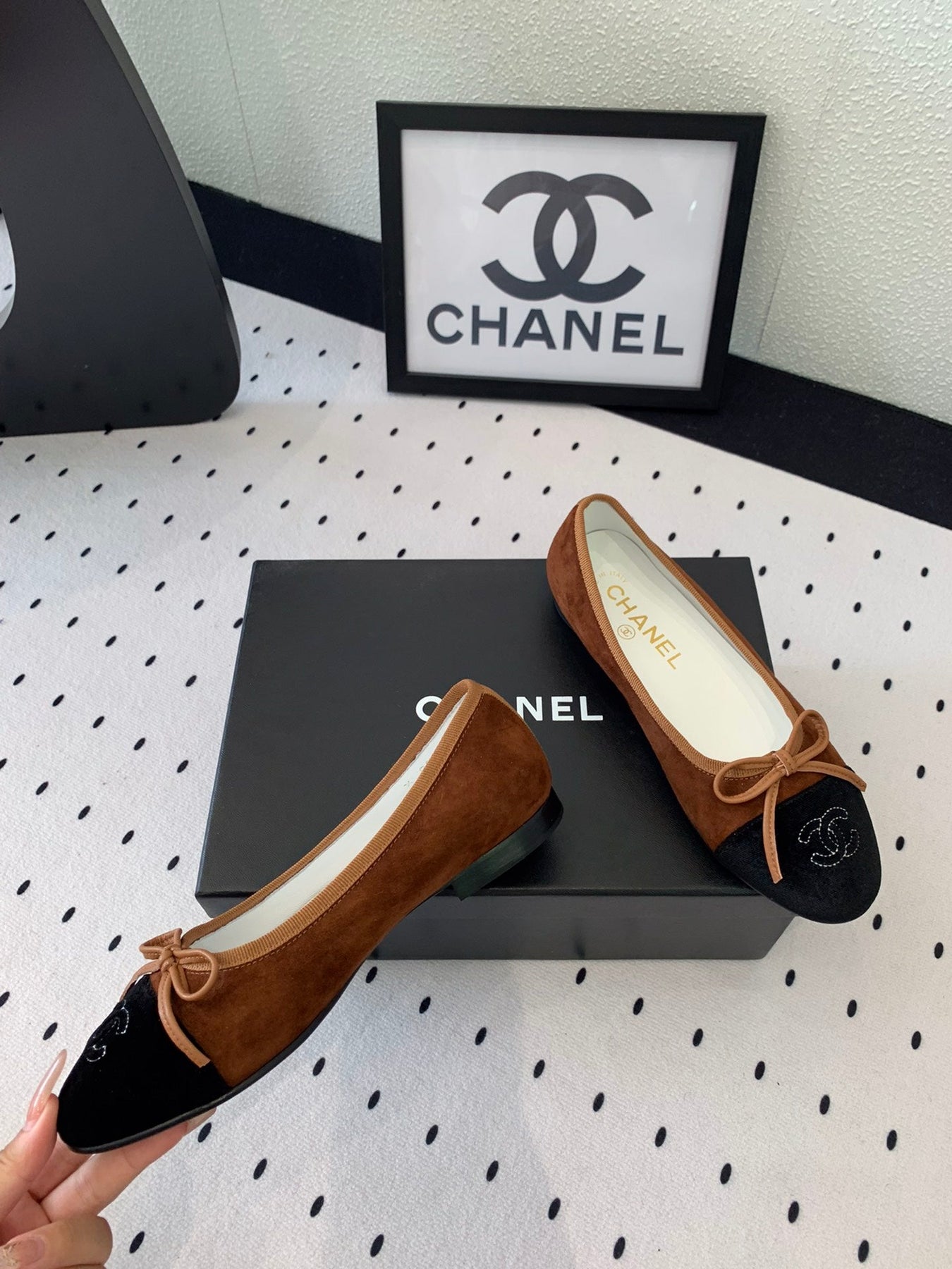 BALLET FLAT BROWN MIX BLACK VELVET