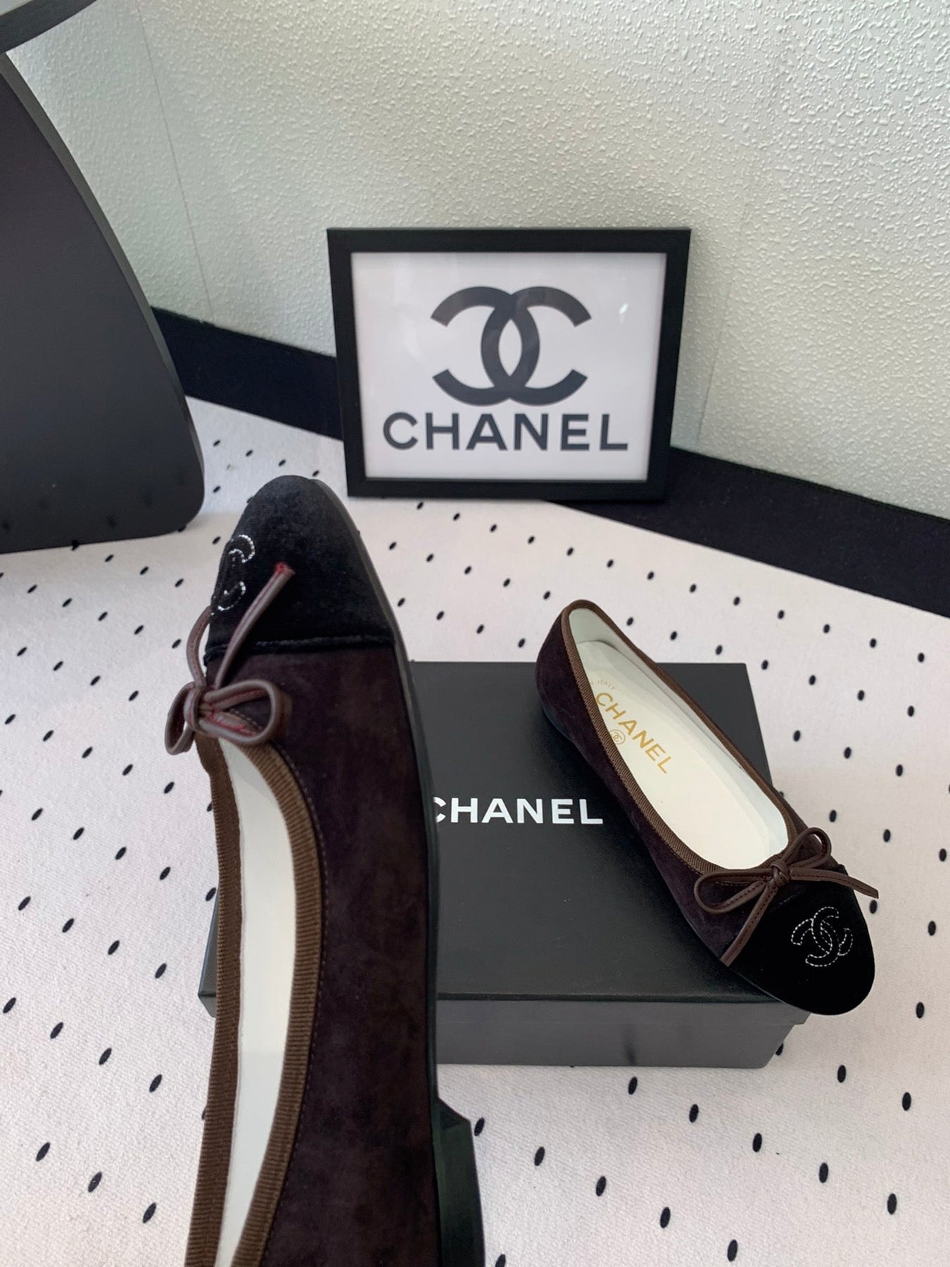 BALLET FLAT DARK BROWN MIX BLACK VELVET