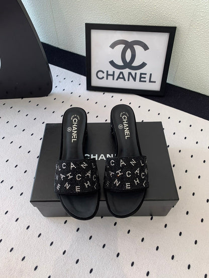 RHINESTONE LETTER HIGH HEELS BLACK LAMBSKIN