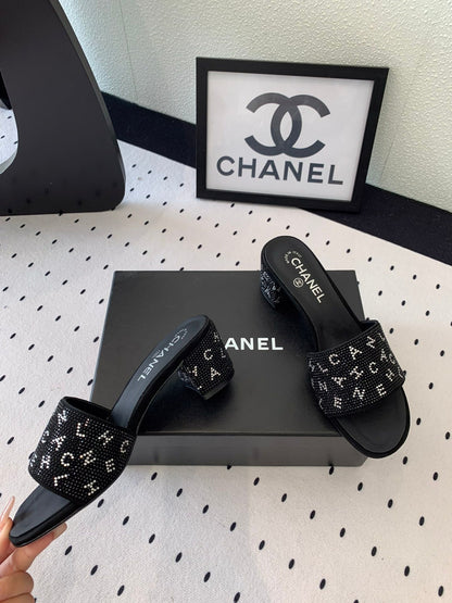 RHINESTONE LETTER HIGH HEELS BLACK LAMBSKIN