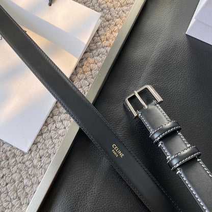 BELT 25MM IN BLACK REVERSIBLE ITALIAN CALFSKIN WITH VINTAGE SILVER BUCKLE WHITE STITCHING