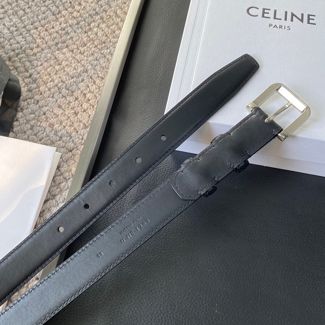 BELT 25MM IN BLACK REVERSIBLE ITALIAN CALFSKIN WITH VINTAGE SILVER BUCKLE