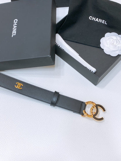 CC BELT 30MM IN BLACK SMOOTH CALFSKIN GOLD MIX BLACK HARDWARE