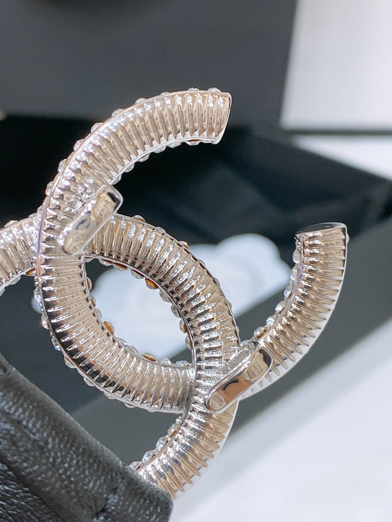 CC ELASTIC BELT 30MM IN BLACK CALFSKIN SILVER HARDWARE WITH RHINSTONES