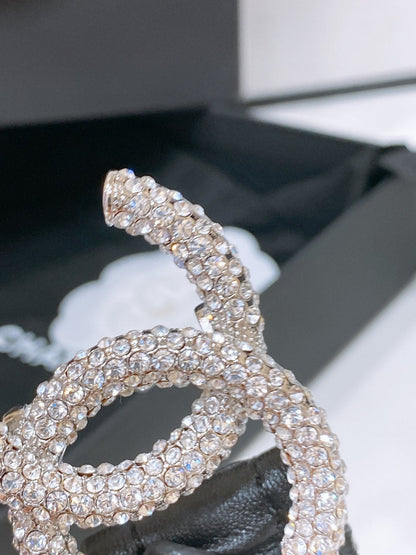 CC ELASTIC BELT 30MM IN BLACK CALFSKIN SILVER HARDWARE WITH RHINSTONES