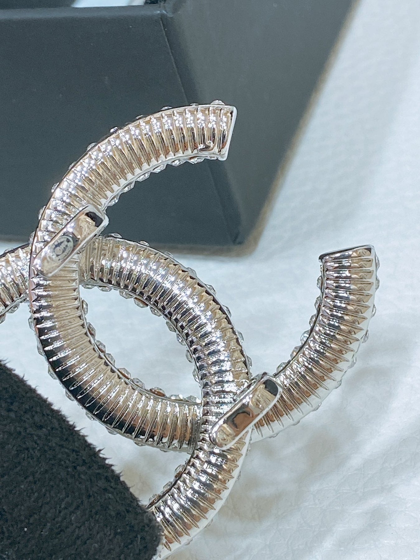 CC ELASTIC BELT 30MM IN BLACK WOOL FABRIC SILVER HARDWARE WITH RHINSTONES