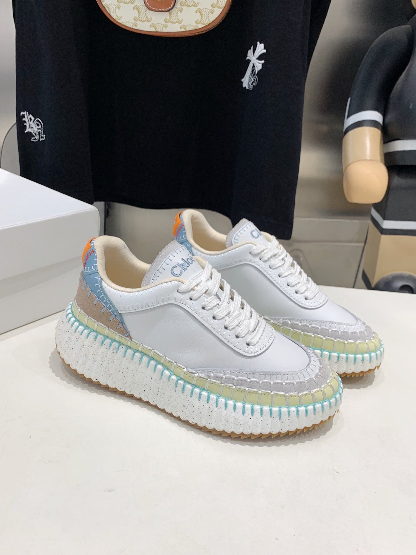 NAMA SNEAKER 5 CM IN WHITE MIX GREEN CALFSKIN