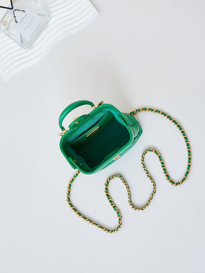MINI TOP HANDLE BAG 13 IN GREEN OIL-WAX LAMBSKIN GOLD HARDWARE