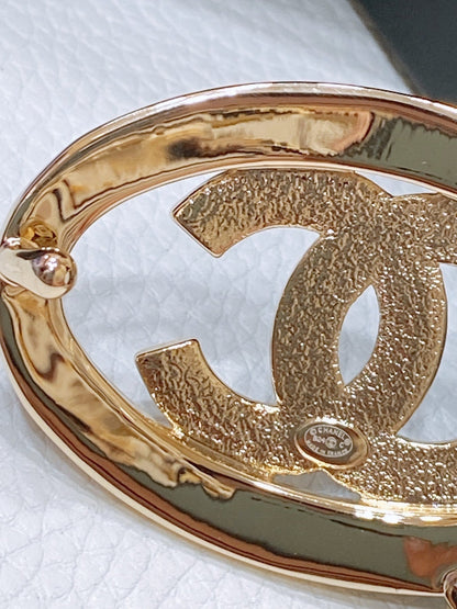 CC 30MM BELT IN BLACK SMOOTH CALFSKIN WHITE MIX BLACK METAL LOGO GOLD HARDWARE