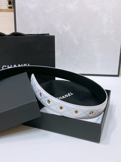 CC 30MM BELT IN WHITE EMBROIDERED CALFSKIN WHITE MIX BLACK METAL LOGO GOLD HARDWARE