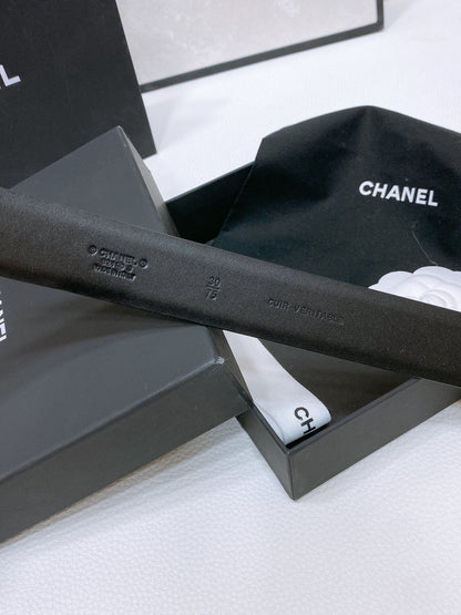 CC 30MM BELT IN BLACK SMOOTH CALFSKIN WHITE MIX BLACK METAL HARDWARE