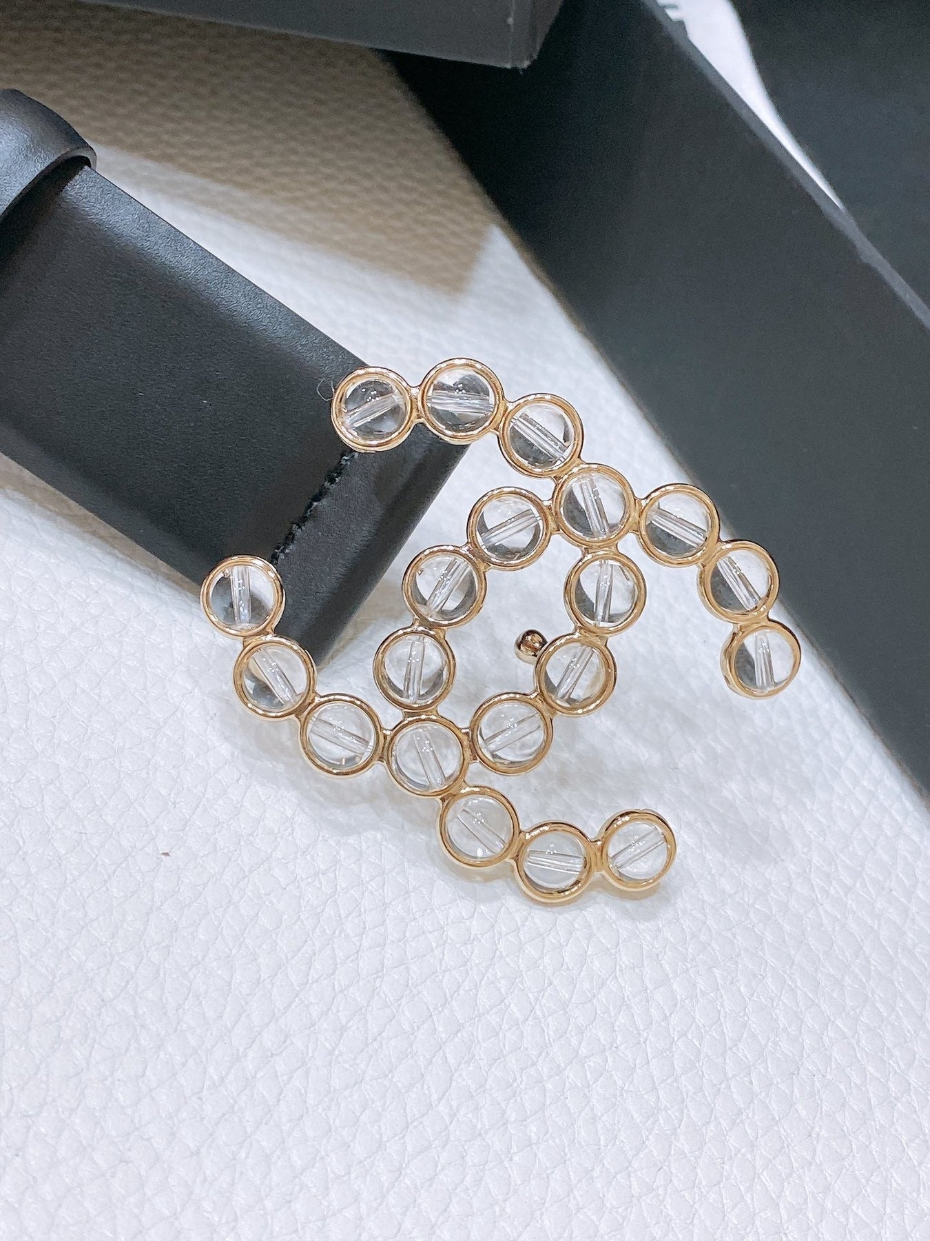 CC BELT 30 MM IN BLACK CALFSKIN PEARL LOGO